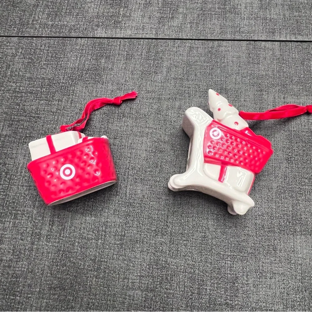 🆕 Target Wondershop Set of 2 Red & White Shopping Cart Christmas Tree Ornaments